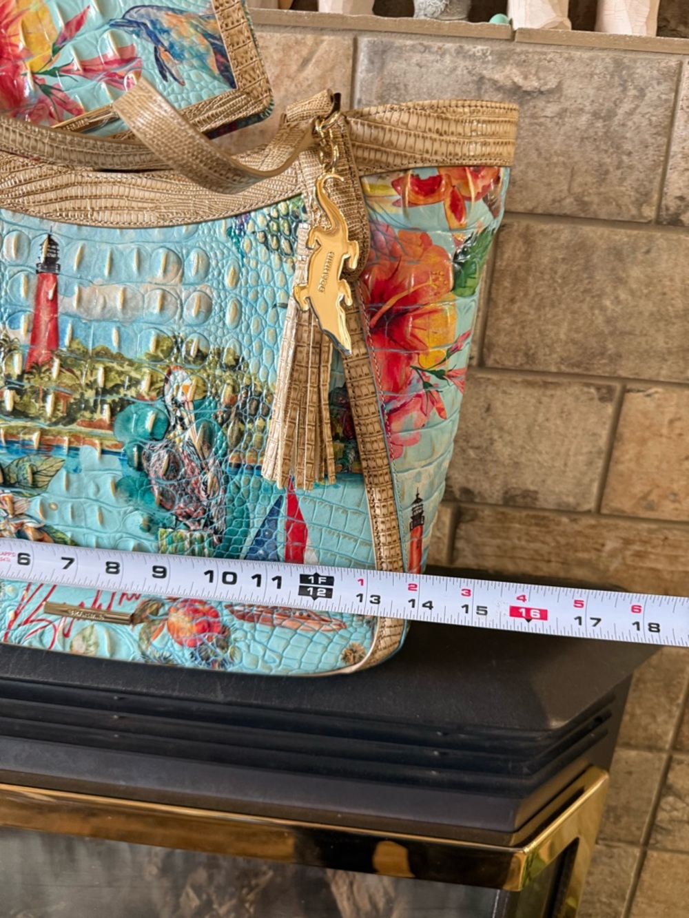 Brahmin Blue Tropical Eliza Tote Bag in Multi-Banner w/ wallet - Picture 4 of 14